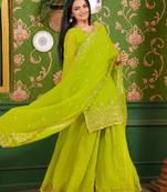 Olive colour georgette heavy emrboidery work fully stitched sharara suit