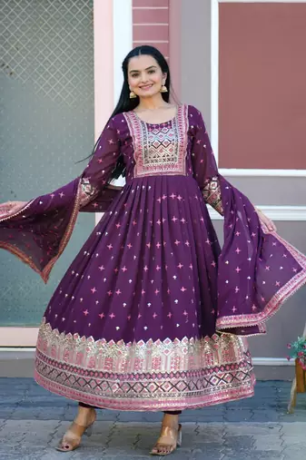 Olive faux georgette heavy emrboidery work fully sharara suit