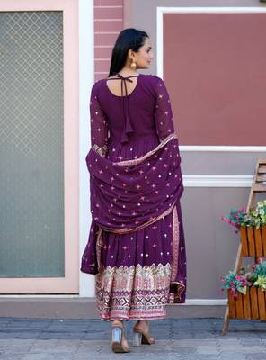 Olive faux georgette heavy emrboidery work fully sharara suit 4