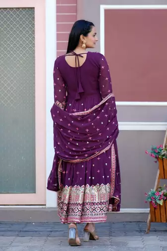 Olive faux georgette heavy emrboidery work fully sharara suit