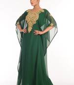 Bottle green embroidered georgette islamic kaftan