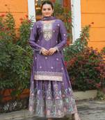 Dark lavender colour chinnon silk heavy emrboidery work fully stitched sharara suit