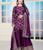 Wine colour chinnon silk heavy emrboidery work fully stitched sharara suit