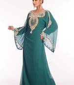 Sea green embroidered georgette islamic kaftan