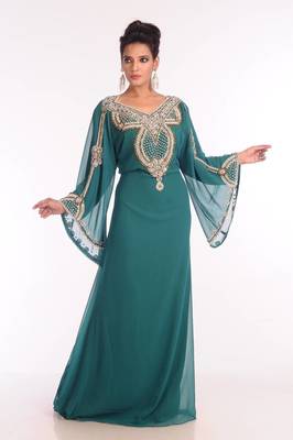 Sea green embroidered georgette islamic kaftan 3