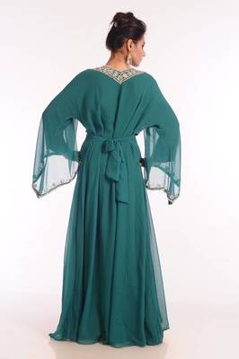 Sea green embroidered georgette islamic kaftan 5
