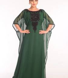 Green georgette embroidered stitched islamic kaftans