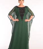 Green georgette embroidered stitched islamic kaftans