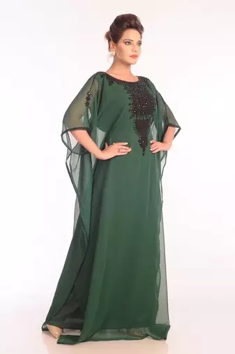 Green georgette embroidered stitched islamic kaftans