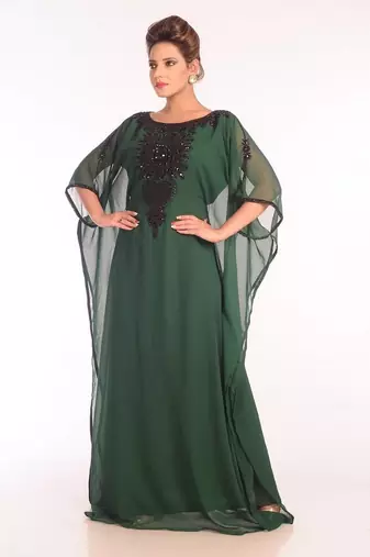 Green georgette embroidered stitched islamic kaftans