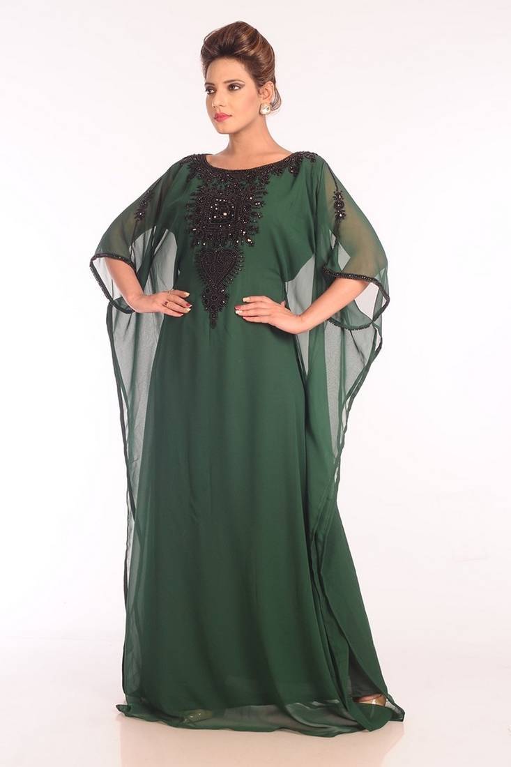 Green georgette embroidered stitched islamic kaftans