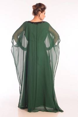 Green georgette embroidered stitched islamic kaftans 4