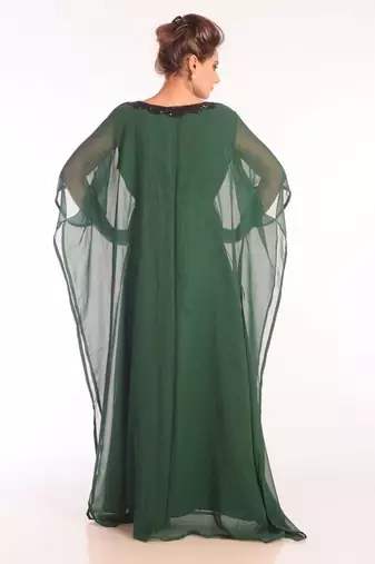 Green georgette embroidered stitched islamic kaftans
