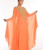 Peach embroidered georgette islamic kaftan