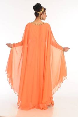 Peach embroidered georgette islamic kaftan 5