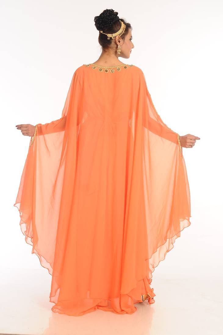 Peach embroidered georgette islamic kaftan