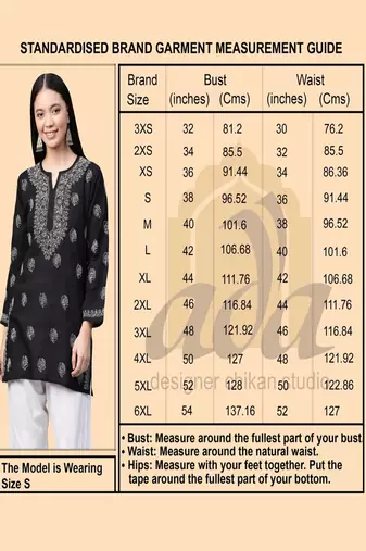 Women Hand Embroidered Black Georgette Lucknow Chikan Kurti With Slip