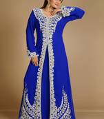 Blue zari work stones & beads embellish georgette islamic style arabian maxi partywear kaftan