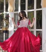 Pink Readymade Slit Cut Long Kurti With Skirt