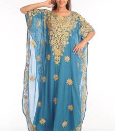 Firozi  georgette kaftan with zari work