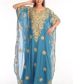 Firozi  georgette kaftan with zari work