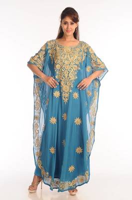 Firozi  georgette kaftan with zari work 2