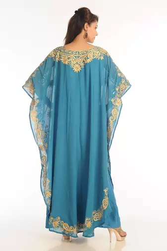 Firozi  georgette kaftan with zari work