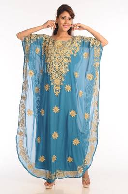 Firozi  georgette kaftan with zari work 4