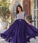 Purple Readymade Slit Cut Long Kurti With Long Kurti and skirt