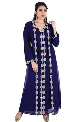 Navy blue georgette islamic kaftan with zari and stone work 1