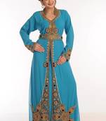 Sea green georgette kaftan with zari work