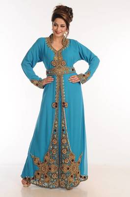 Sea green georgette kaftan with zari work 2