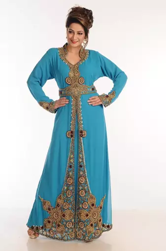 Sea green georgette kaftan with zari work