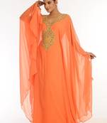 Peach embroidered georgette islamic kaftan