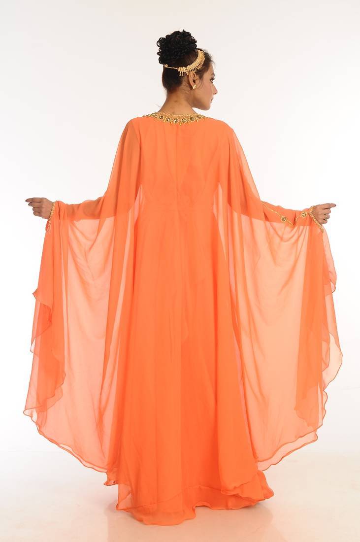 Peach embroidered georgette islamic kaftan