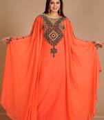 Red zari work stones & beads embellish georgette islamic style arabian maxi partywear kaftan