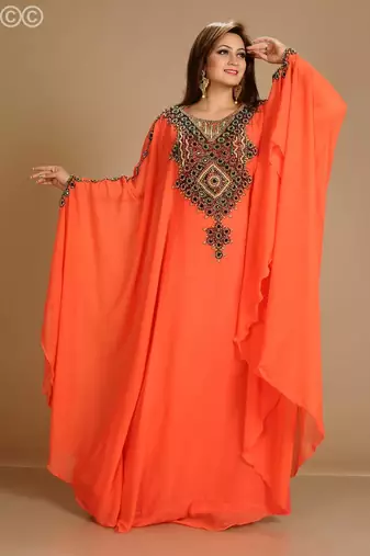 Red zari work stones & beads embellish georgette islamic style arabian maxi partywear kaftan