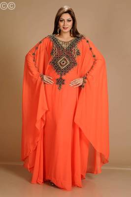 Red zari work stones & beads embellish georgette islamic style arabian maxi partywear kaftan 3