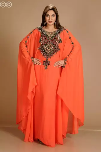 Red zari work stones & beads embellish georgette islamic style arabian maxi partywear kaftan