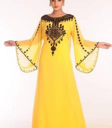 Yellow georgette embroidered stitched islamic kaftans