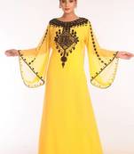 Yellow georgette embroidered stitched islamic kaftans