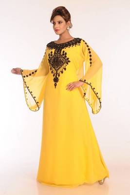 Yellow georgette embroidered stitched islamic kaftans 4