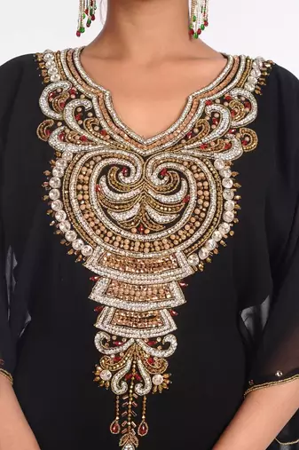 Black embroidered georgette islamic kaftan