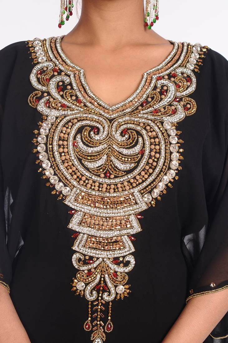 Black embroidered georgette islamic kaftan