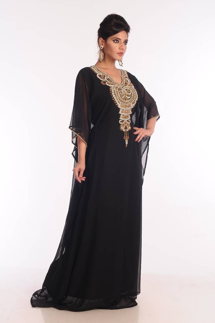 Black embroidered georgette islamic kaftan