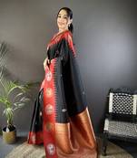 black soft silk blend butti zari weaving work banarasi saree