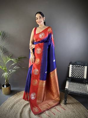 royal blue soft silk butti zari weaving work banarasi saree 1