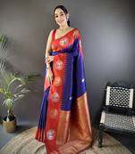 royal blue soft silk butti zari weaving work banarasi saree