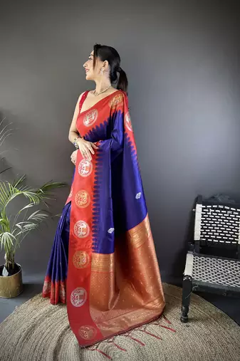 royal blue soft silk butti zari weaving work banarasi saree