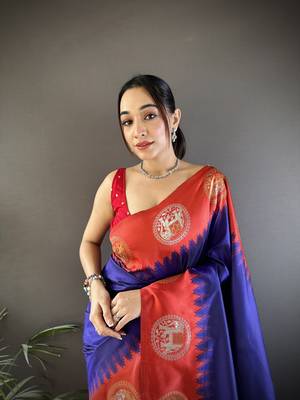 royal blue soft silk butti zari weaving work banarasi saree 3